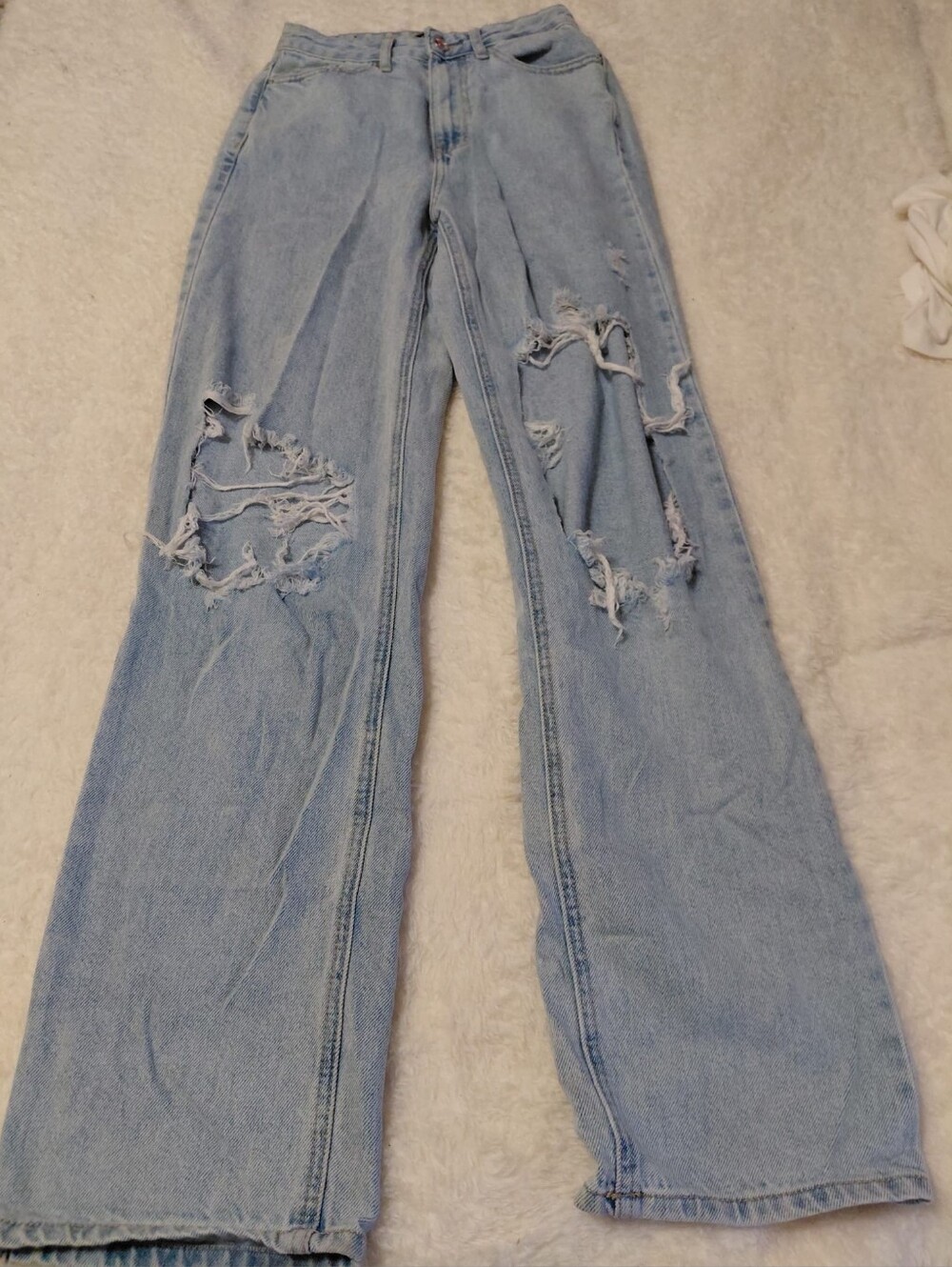 Simple Society Distressed Wide Leg Baggy Jeans Light Wash Denim